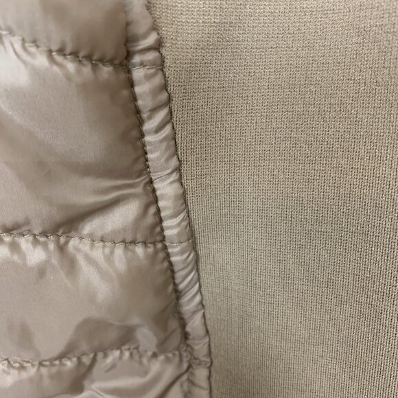 Susan Graver Womens XL Quilted Jacket Ponte Side Panels Zip Pockets Tan Puffer - Picture 8 of 14